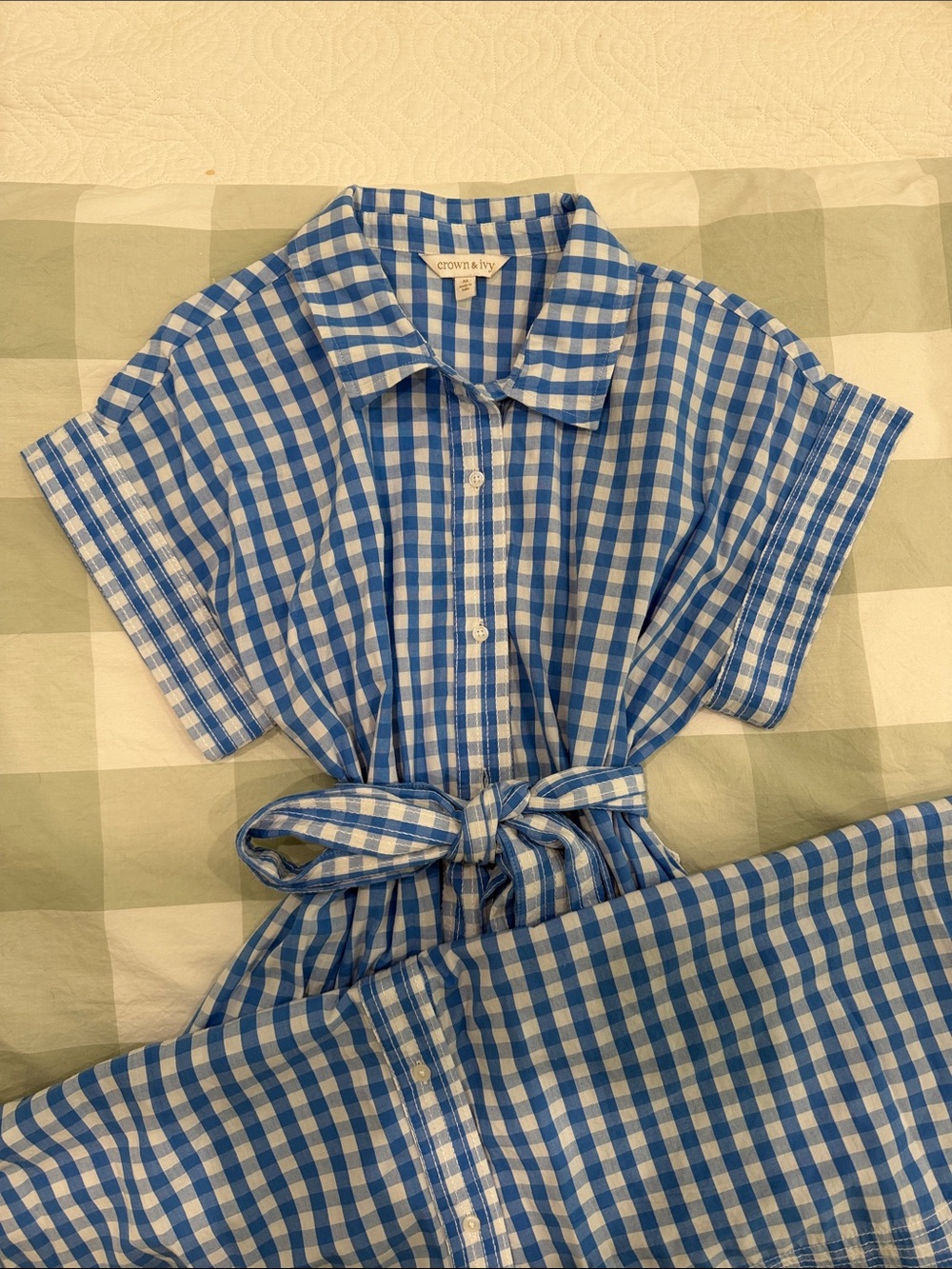 crown & ivy Blue Gingham maxi dress with Tie Waist